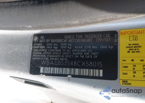 2008 BMW 650I z USA, uszkodzony, nr VIN WBAEB53548CX58015